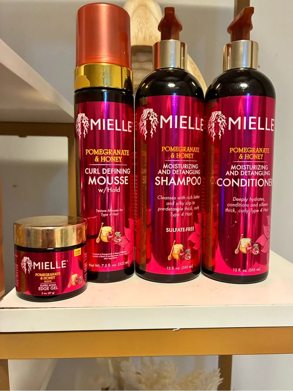 Mielle Pomegranate & Honey 4-Pc Hair Care Bundle Shampoo Conditioner Mousse Gel